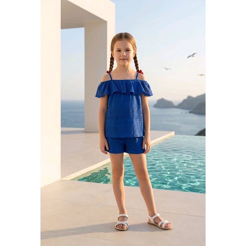 🍑Summer Crush Blue Lace Knit Cold Shoulder Swim Coverup Youth XLarge